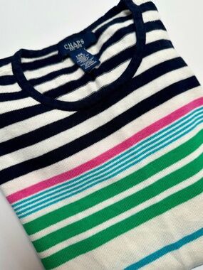 Chaps Striped Sweater | Cotton Modal Knit | Colorful Stripe | Size Large